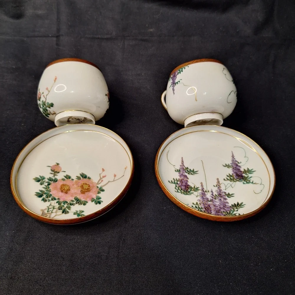 Vintage Set of 2 Soko China Hand Painted Eggshell Porcelain Demitasse Cup Saucer